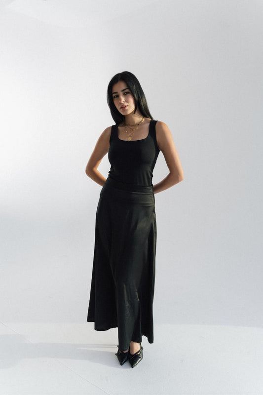 Ashya Black Satin Skirt
