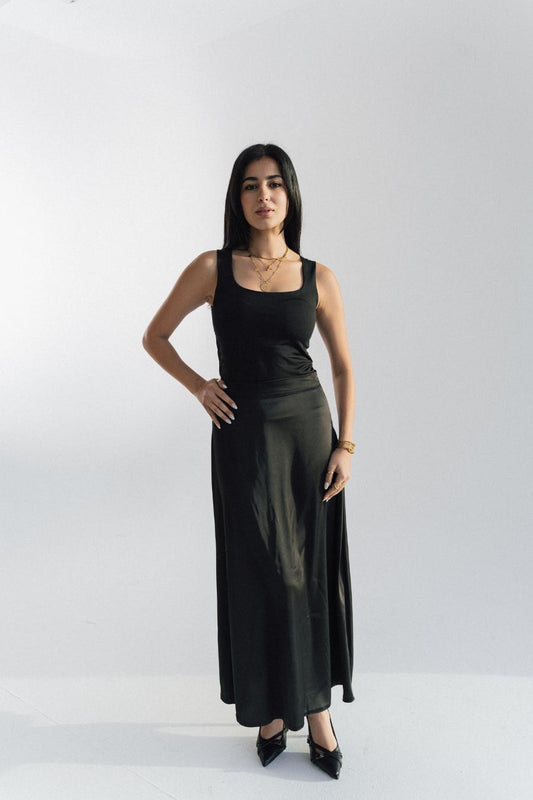 Ashya Black Satin Skirt